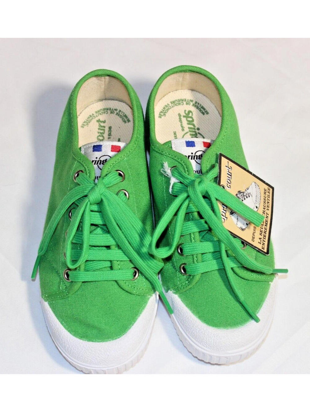 WOMENS SPRING COURT DEPUIS G2 W BACHETTE CAOUTCHOUC BRIGHT GREEN CANVAS SNEAKER